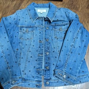 Torrid medium wash denim heart print jean jacket NWOT size 2